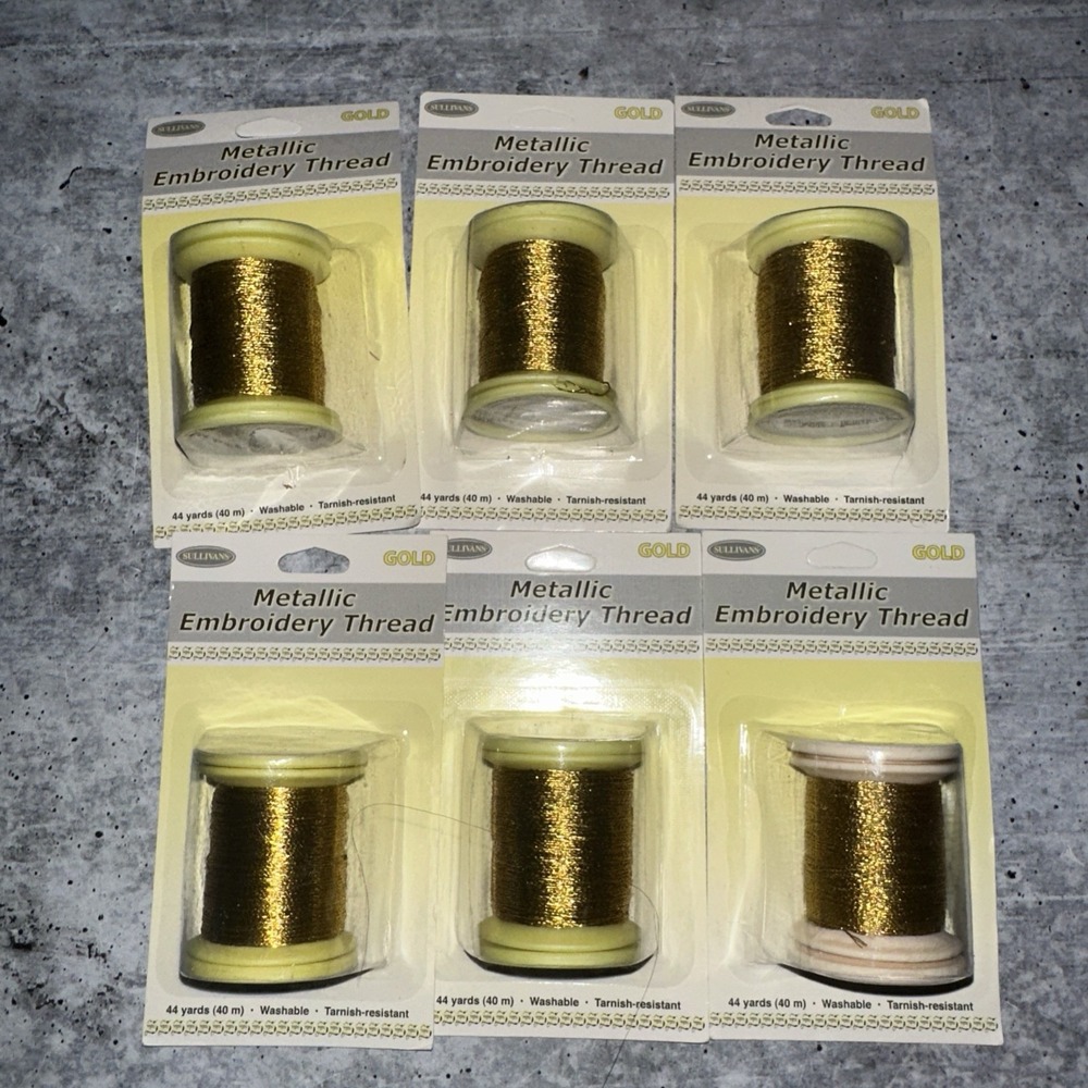 6 Lot Sullivans Gold Metallic Embroidery Thread 44 Yard Each